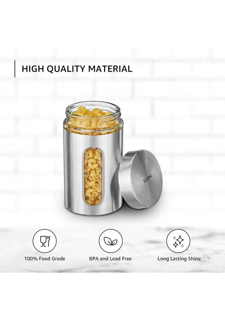 Solimo Amazon Brand Solimo Oval Window Steel Jacketed Glass Jar | 1200 ml | 40.6 fl oz | 6-Piece Set - Indya