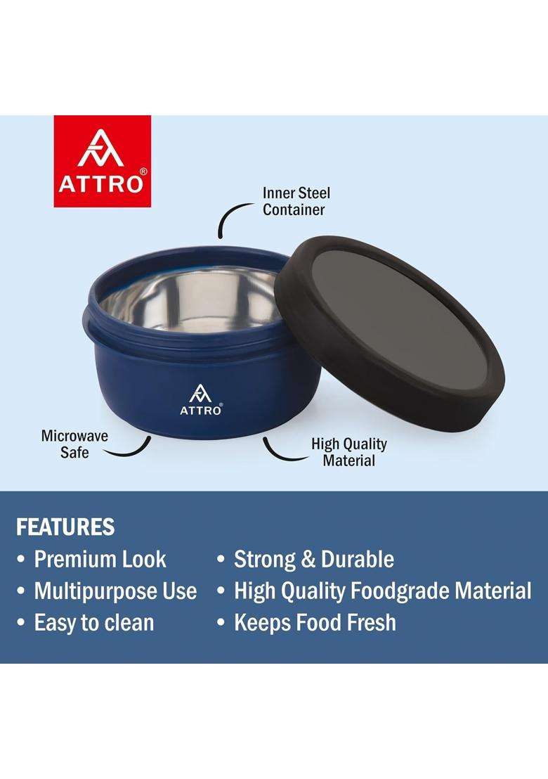 ATTRO Capsule Airtight Containers Stainless Steel Inner BPA-Free Microwave Safe Food | 350 ml | 11.8 fl oz | 2-Piece Set - Indya