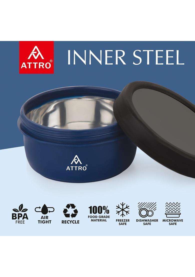 ATTRO Capsule Airtight Containers Stainless Steel Inner BPA-Free Microwave Safe Food | 350 ml | 11.8 fl oz | 2-Piece Set - Indya