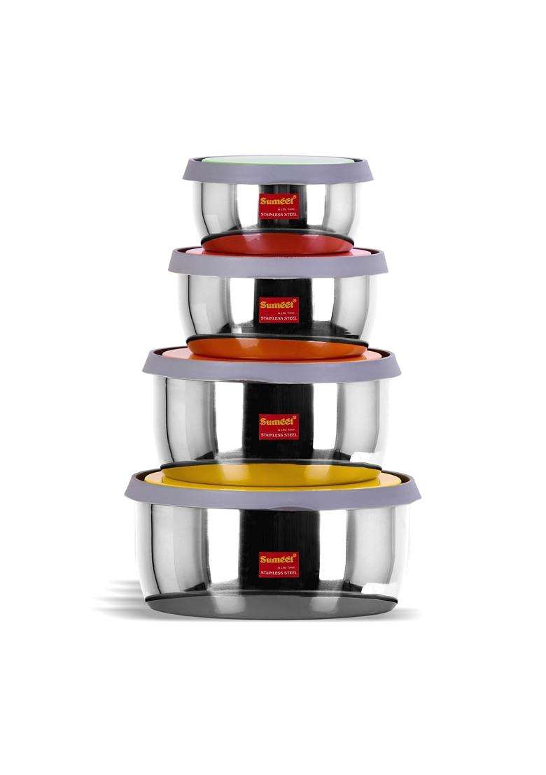 Sumeet Stainless Steel Food Storage Airtight and Leak Proof Containers Set | 1 L | 1.1 Qt | Pack of 4 - Indya