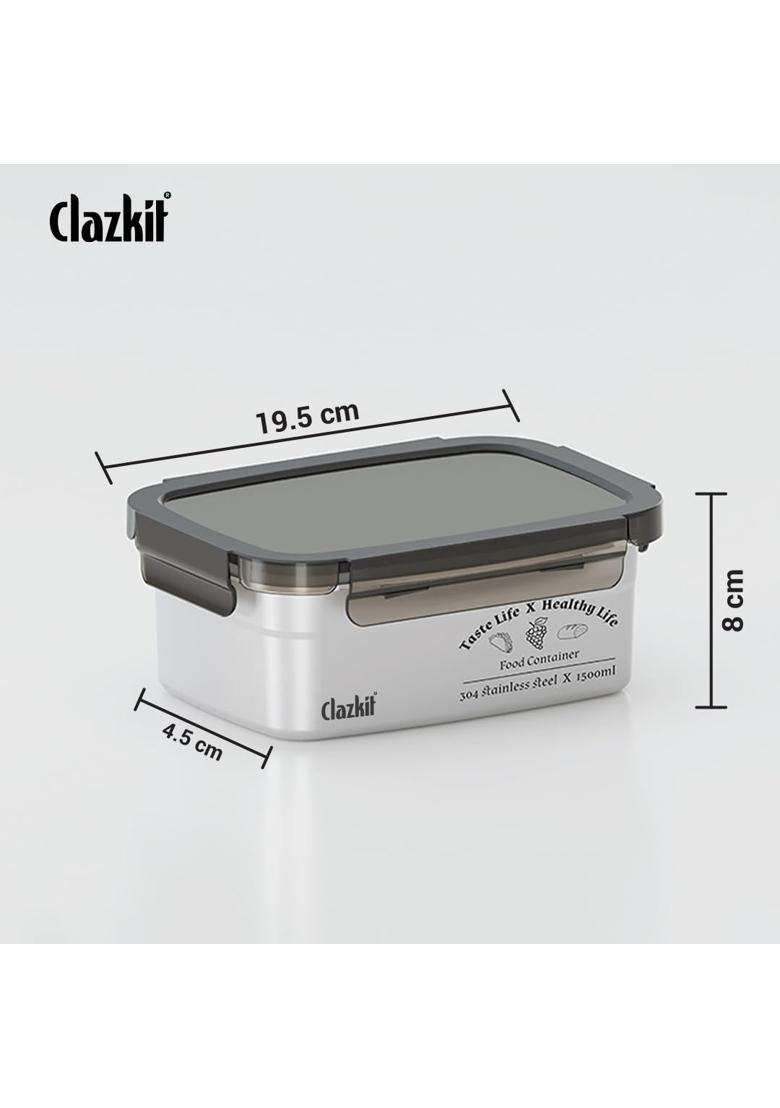 Clazkit Stainless Steel Food Storage Containers Microwave Safe Without Lid Container | 1500 ml | 50.7 fl oz - Indya