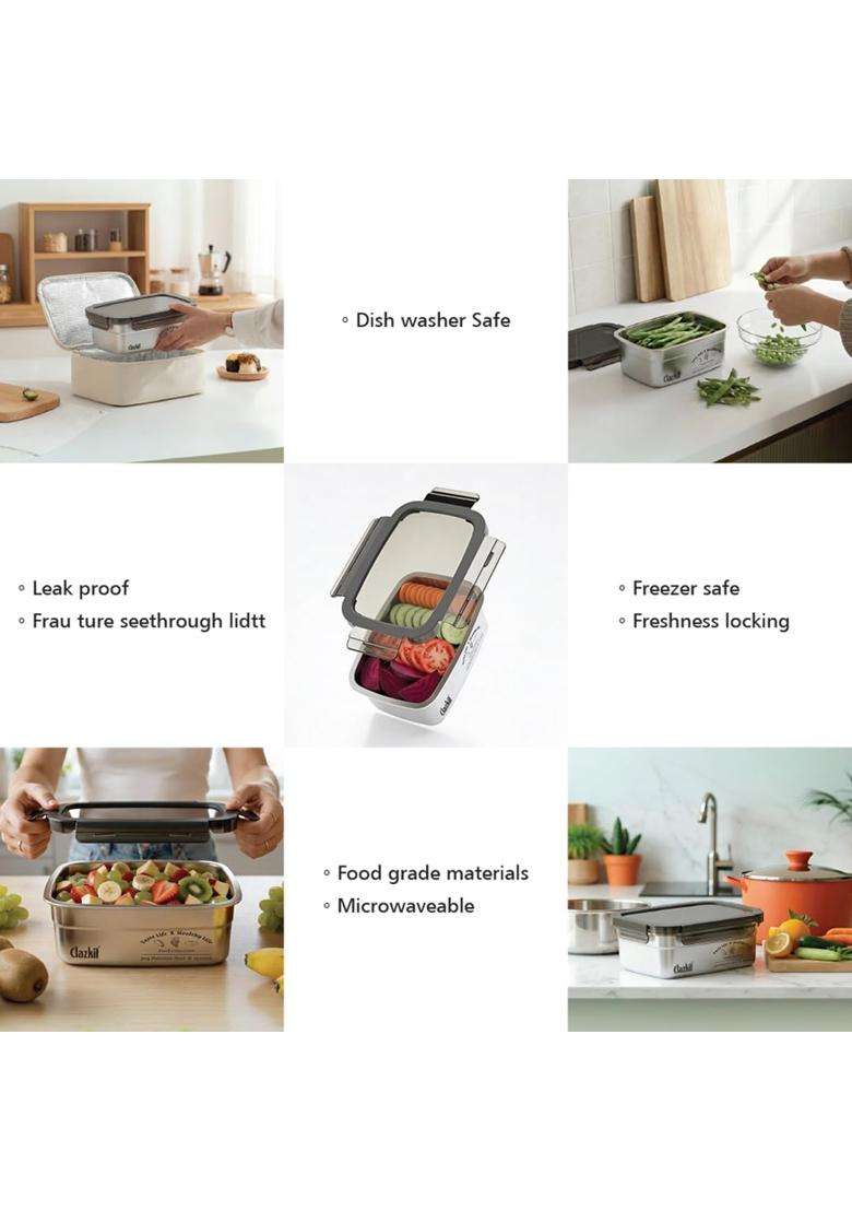 Clazkit Stainless Steel Food Storage Containers Microwave Safe Without Lid Container | 1500 ml | 50.7 fl oz - Indya