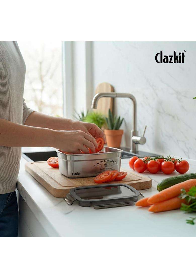 Clazkit Stainless Steel Food Storage Containers Microwave Safe Without Lid Container | 1500 ml | 50.7 fl oz - Indya