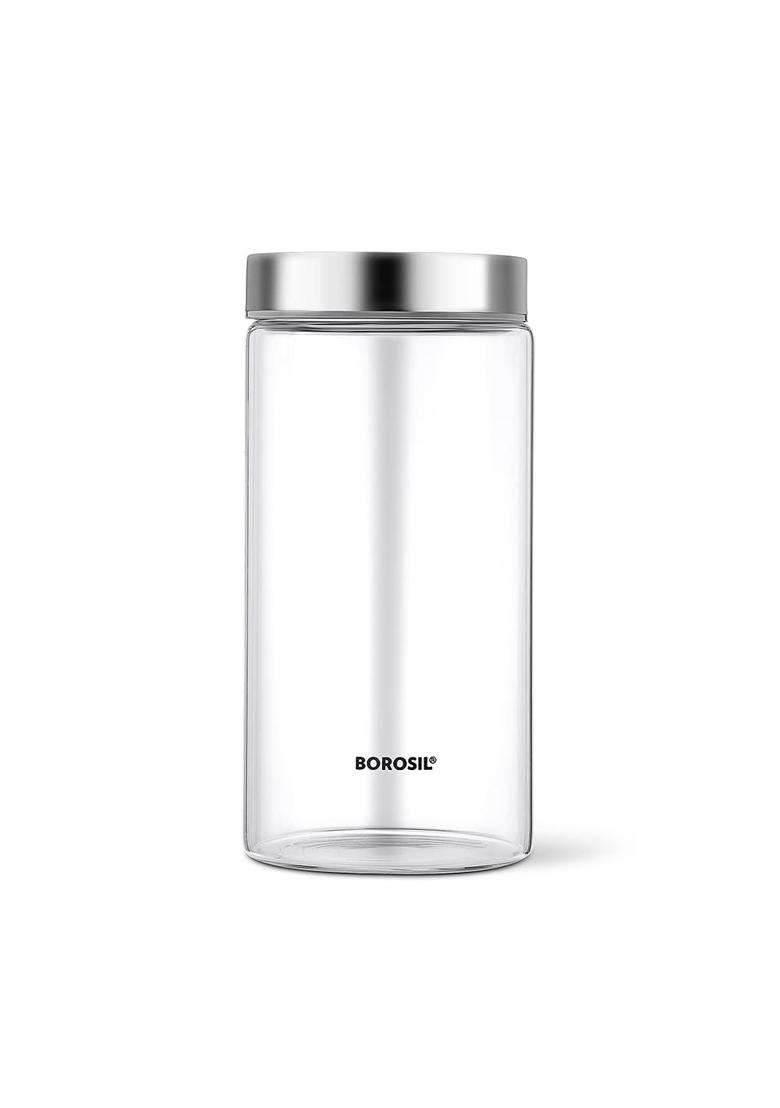 Borosil Endura Glass Jar with Stainless Steel Lid | 1200 ml | 40.6 fl oz | Dishwasher Safe | Microwave Safe - Indya