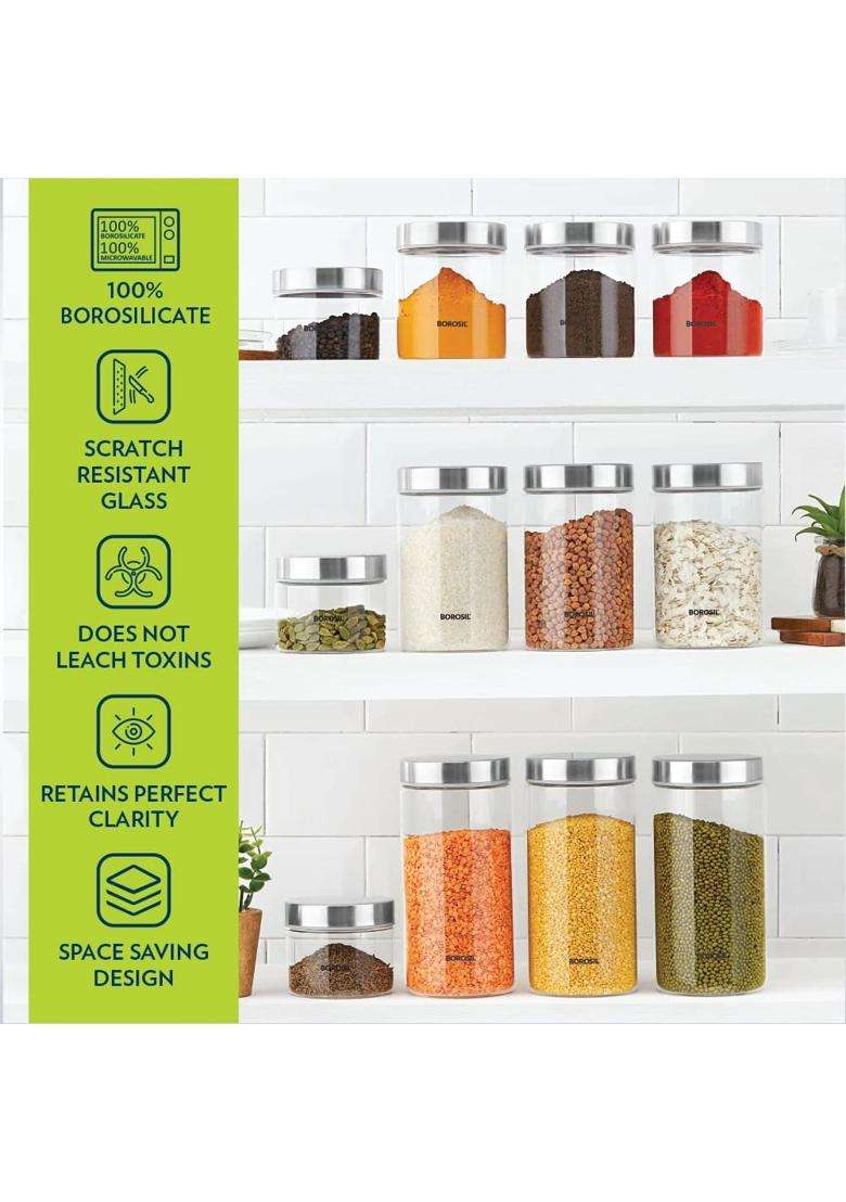 Borosil Endura Glass Jar with Stainless Steel Lid | 1200 ml | 40.6 fl oz | Dishwasher Safe | Microwave Safe - Indya