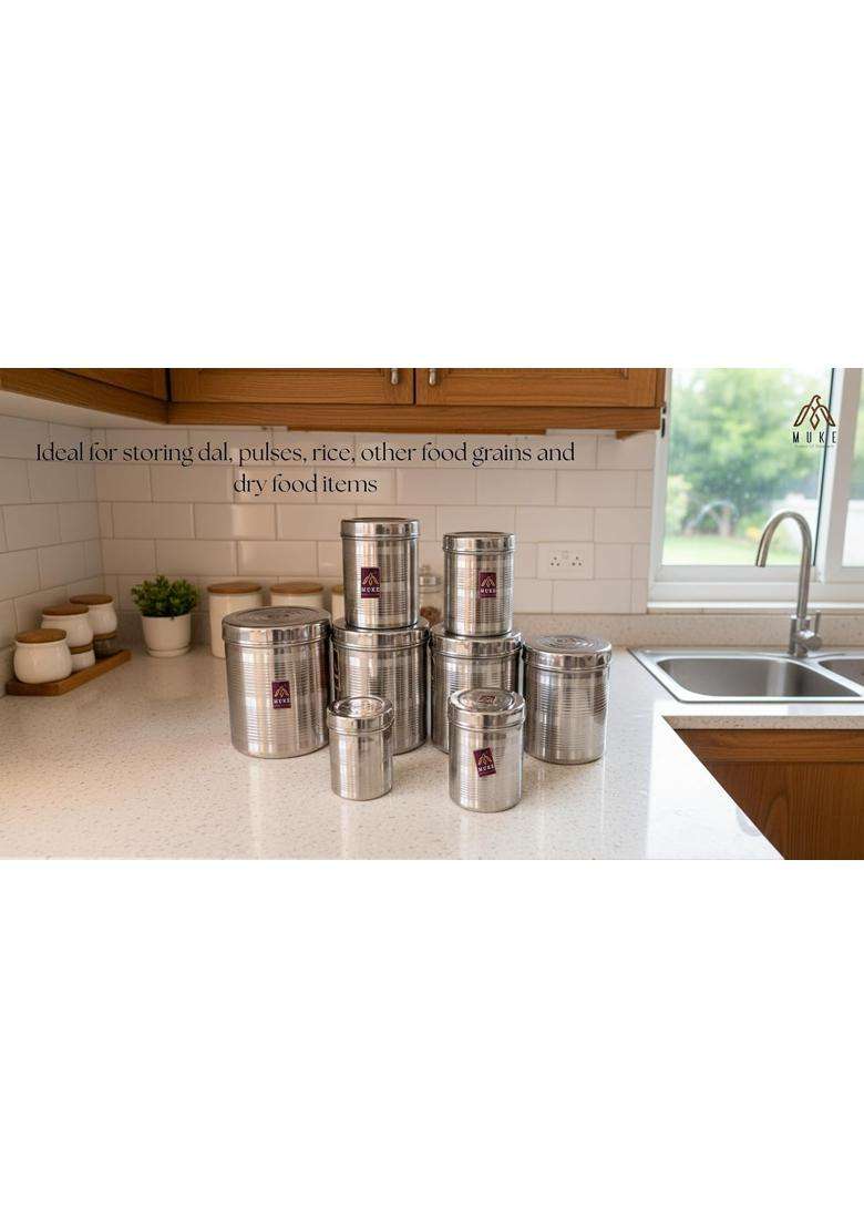 MUKE Stainless Steel Dibba Jars for Modern Kitchen Storage Food Grade Container | 350 ml | 11.8 fl oz | Pack of 8 - Indya