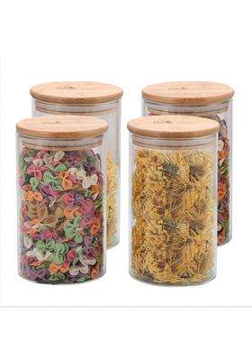 The Better Home Borosilicate Glass Jars Set with Bamboo Lid | 1000 ml | 33.8 fl oz | Pack of 4 | Leak Proof
