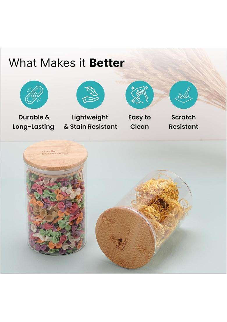 The Better Home Borosilicate Glass Jars Set with Bamboo Lid | 1000 ml | 33.8 fl oz | Pack of 4 | Leak Proof - Indya