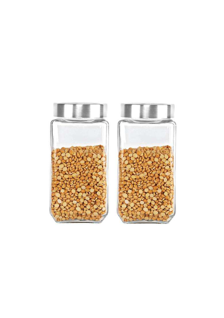 CELLO Qube Fresh Glass Storage Jar for Kitchen Pcs | 1000 ml | 33.8 fl oz | 2-Piece Set | Lead Free - Indya