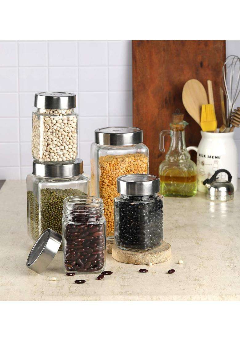 CELLO Qube Fresh Glass Storage Jar for Kitchen Pcs | 1000 ml | 33.8 fl oz | 2-Piece Set | Lead Free - Indya