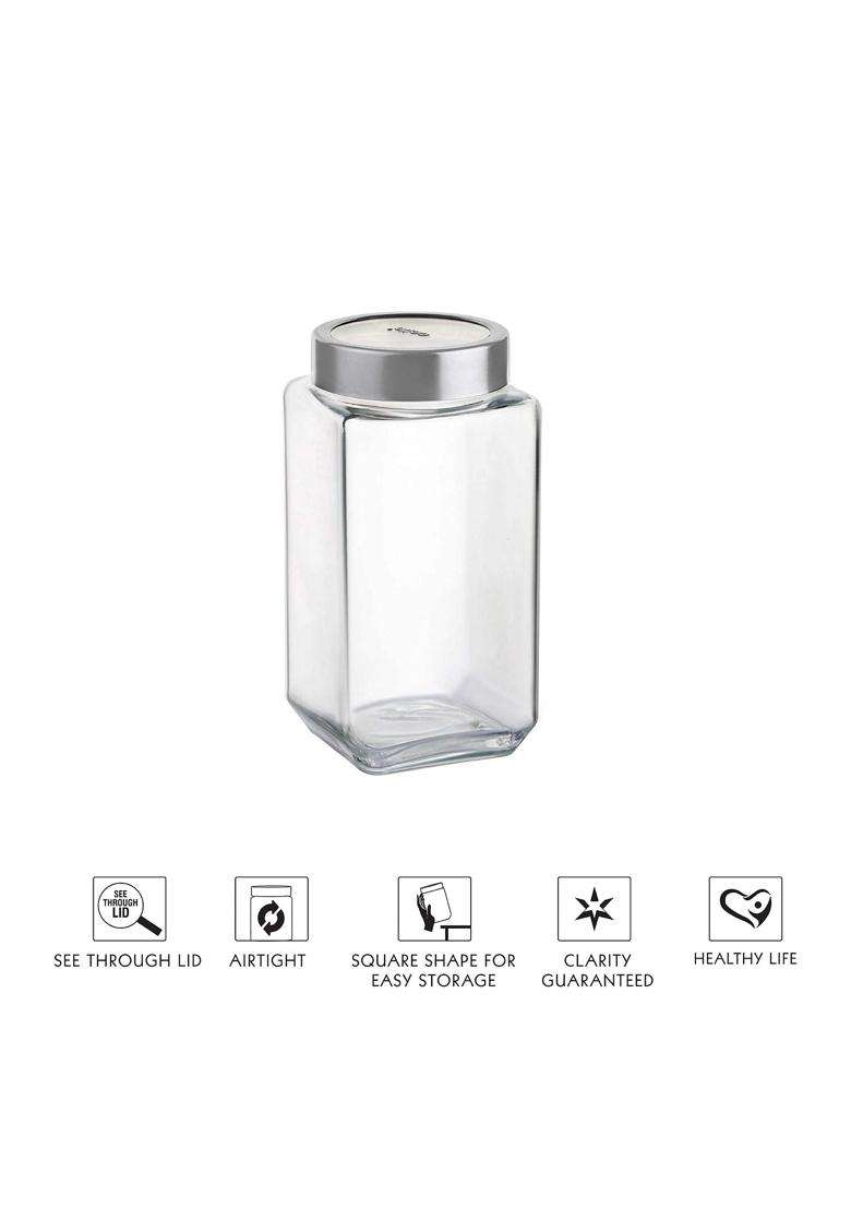 CELLO Qube Fresh Glass Storage Jar for Kitchen Pcs | 1000 ml | 33.8 fl oz | 2-Piece Set | Lead Free - Indya
