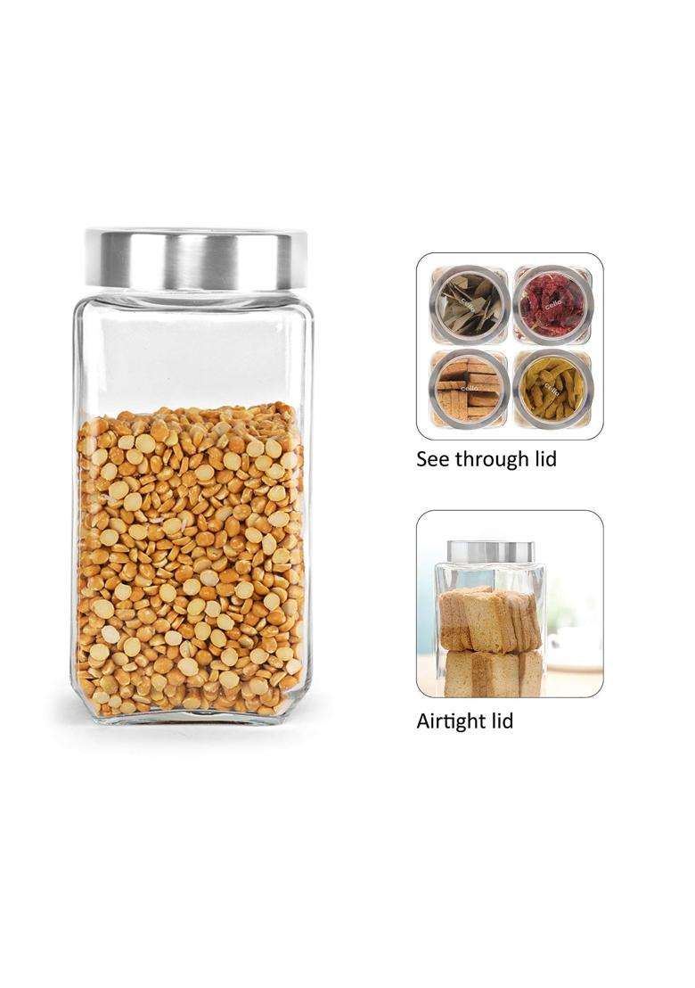 CELLO Qube Fresh Glass Storage Jar for Kitchen Pcs | 1000 ml | 33.8 fl oz | 2-Piece Set | Lead Free - Indya