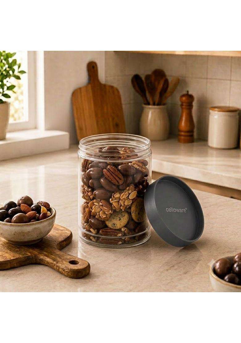 CELLO Modustack Glassy Storage Jars for Kitchen Grey | 1500 ml | 50.7 fl oz | Lead Free - Indya