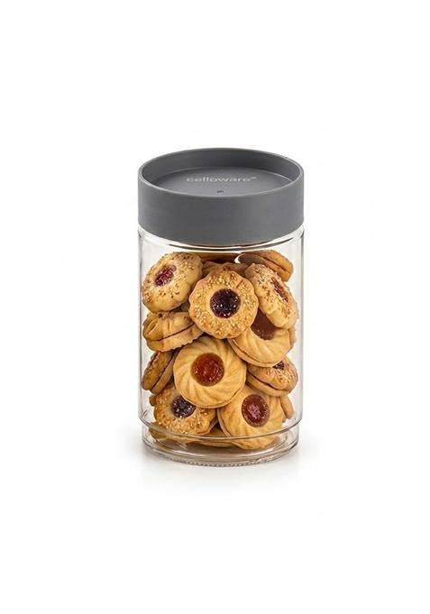 CELLO Modustack Glassy Storage Jars for Kitchen Grey | 1500 ml | 50.7 fl oz | Lead Free