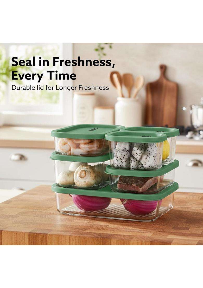 AGARO Elite Borosilicate Glass Container Set | 310 ml | 10.5 fl oz | 6-Piece Set | BPA Free | Microwave Safe - Indya