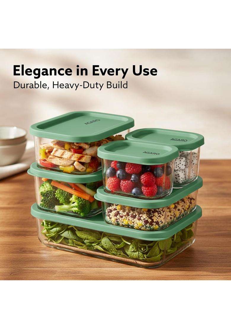AGARO Elite Borosilicate Glass Container Set | 310 ml | 10.5 fl oz | 6-Piece Set | BPA Free | Microwave Safe - Indya