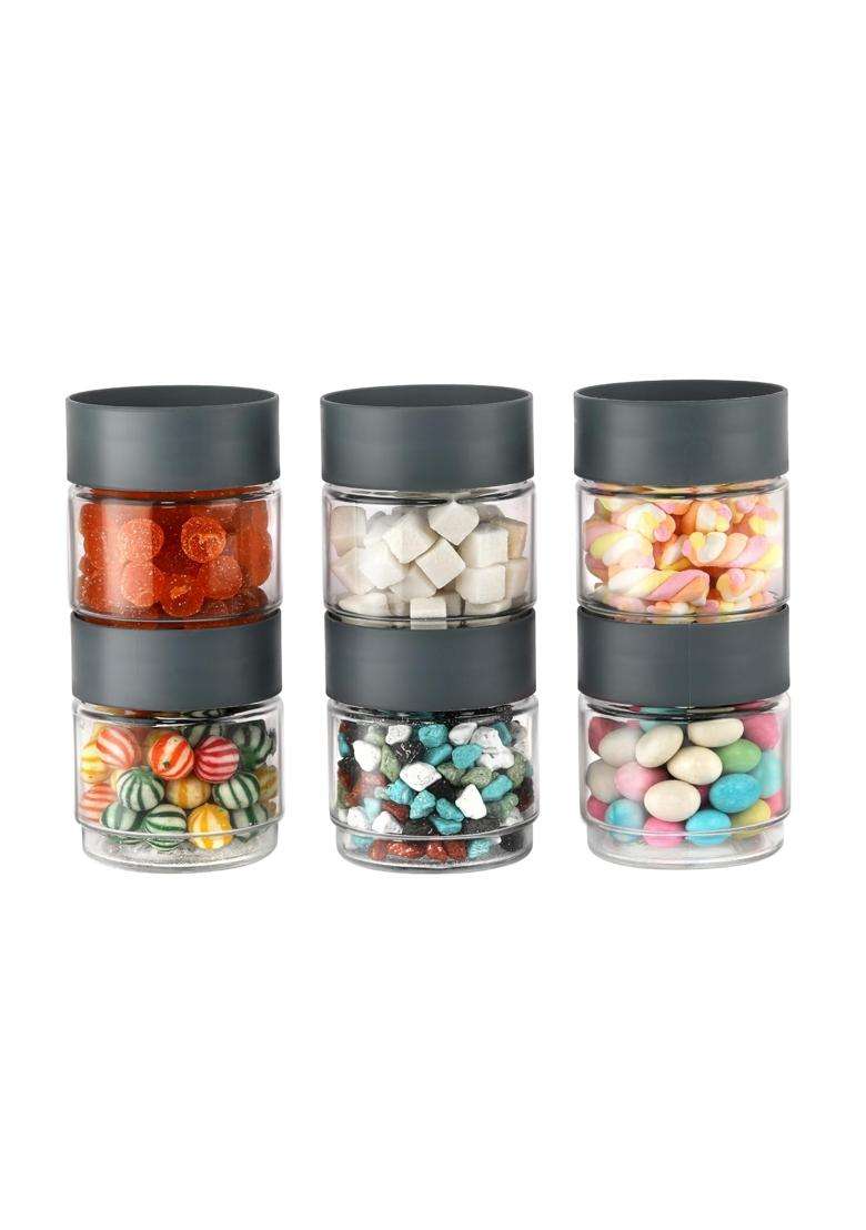 CELLO Modustack Glassy Storage Jars for Kitchen Pcs | 500 ml | 16.9 fl oz | 6-Piece Set | Lead Free - Indya