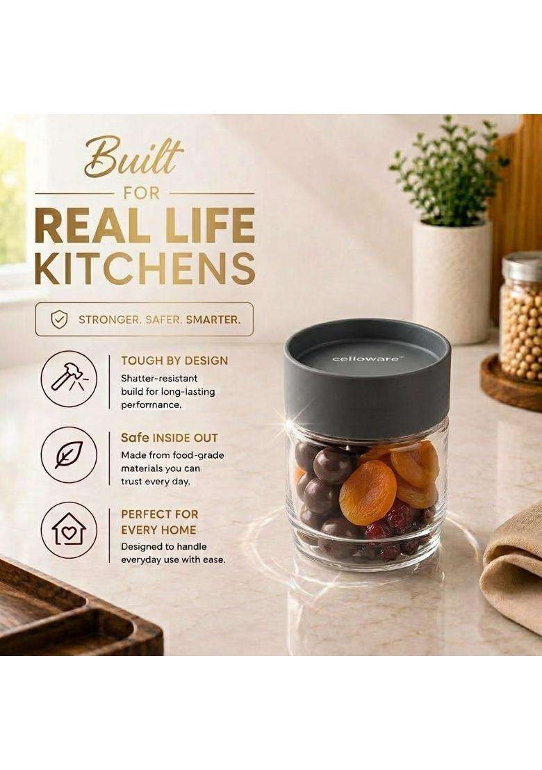 CELLO Modustack Glassy Storage Jars for Kitchen Pcs | 500 ml | 16.9 fl oz | 6-Piece Set | Lead Free - Indya