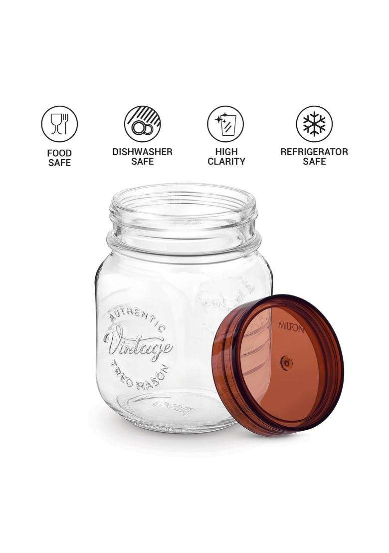 Treo By Milton Vintage Glass Jar with Plastic Lid | 500 ml | 16.9 fl oz | Food Safe - Indya