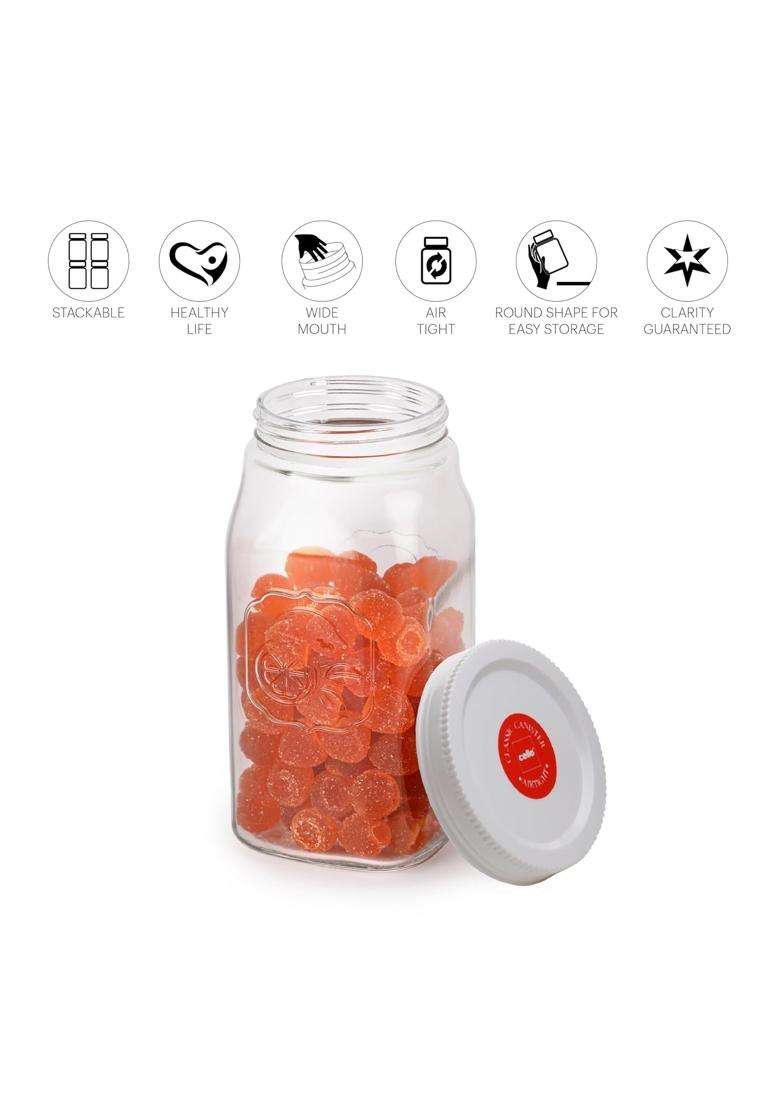 CELLO Classic Glass Food Storage Jar for Kitchen White | 1000 ml | 33.8 fl oz | Lead Free - Indya