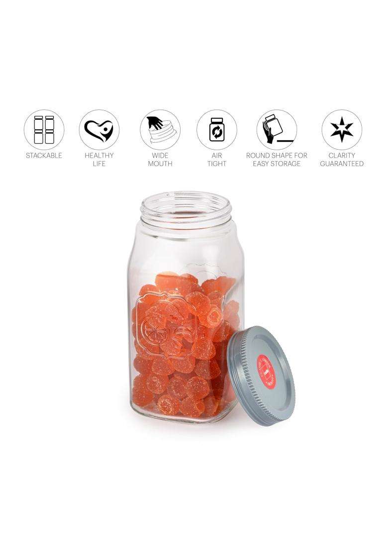 CELLO Classic Glass Food Storage Jar for Kitchen Grey | 1000 ml | 33.8 fl oz | Lead Free - Indya