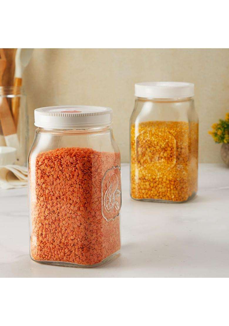 CELLO Classic Glass Food Storage Jar for Kitchen White | 2000 ml | 67.6 fl oz | Lead Free - Indya