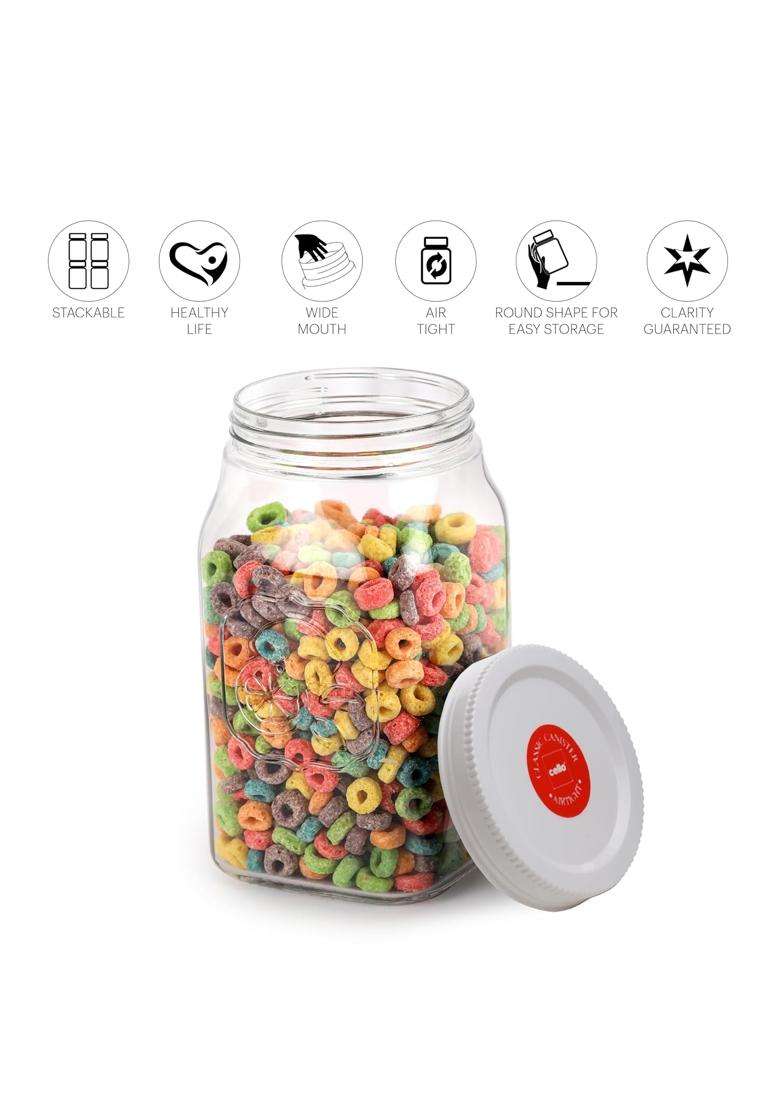 CELLO Classic Glass Food Storage Jar for Kitchen White | 2000 ml | 67.6 fl oz | Lead Free - Indya