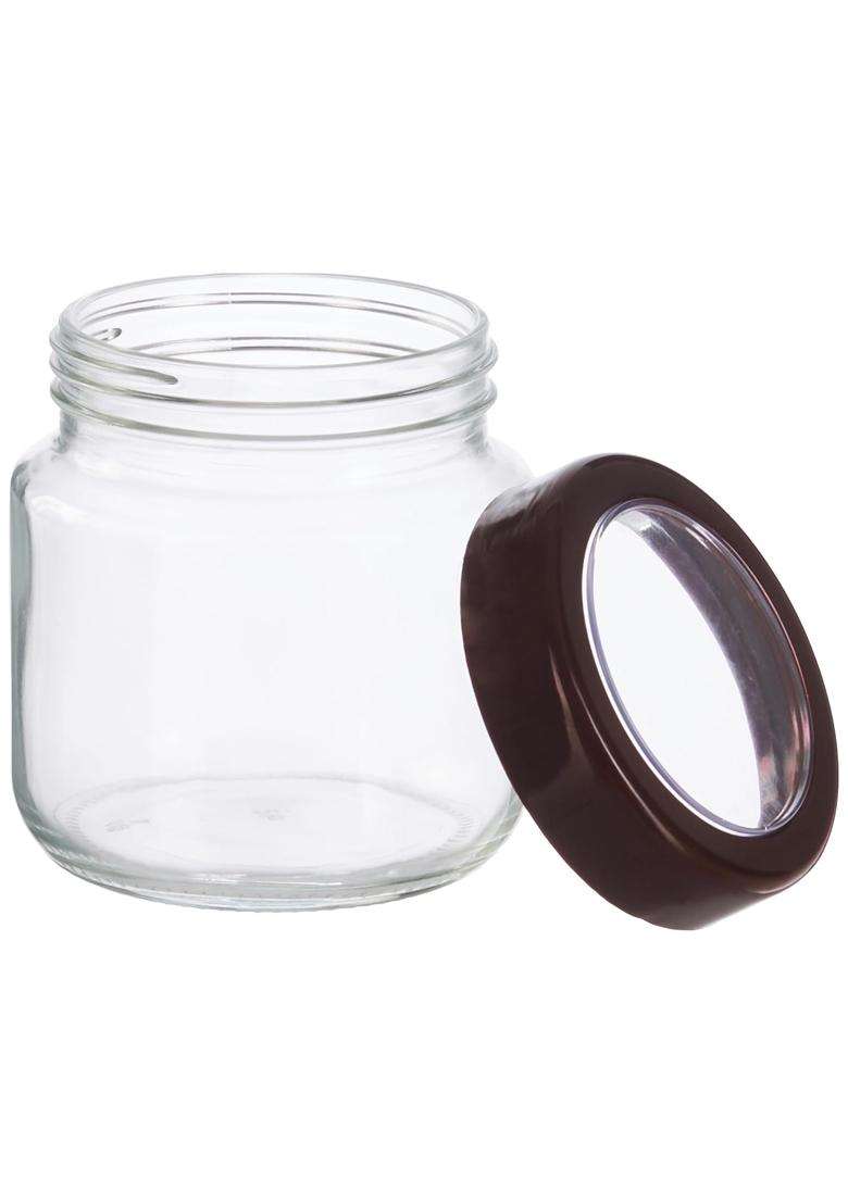 Solimo Amazon Brand Solimo Glass Transparent Storage Jar with Brown Cap for Pickles | 500 ml | 16.9 fl oz | 4-Piece Set | BPA Free - Indya