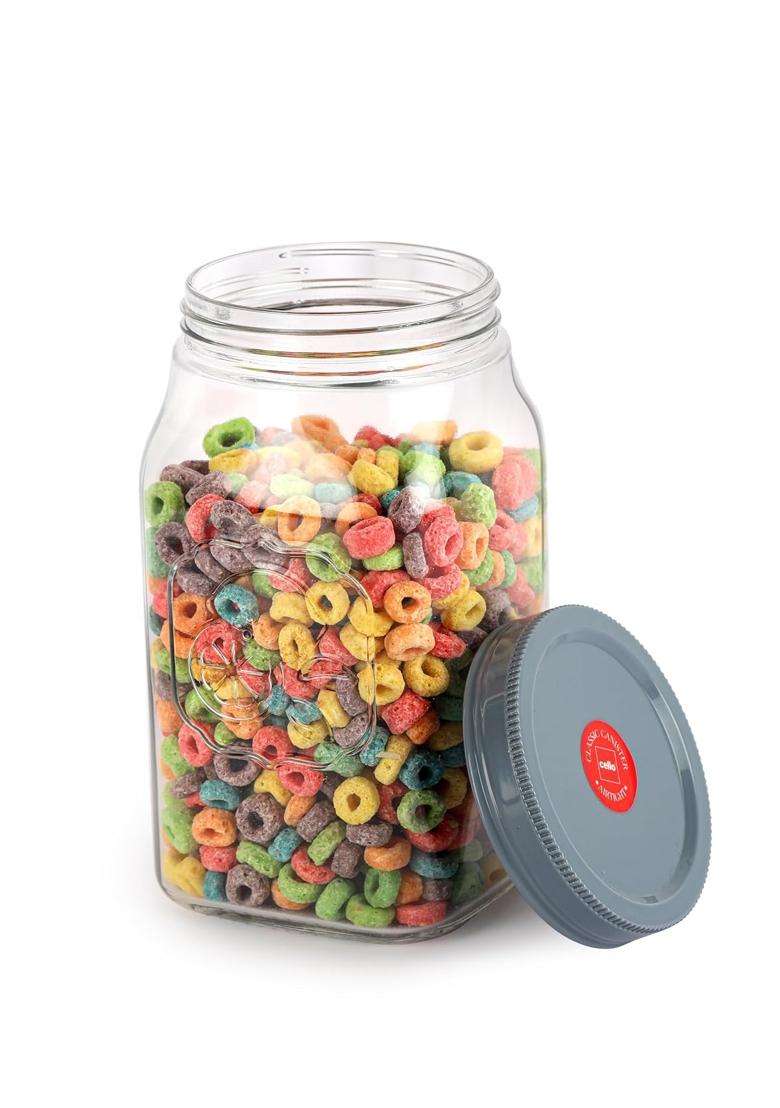 CELLO Classic Glass Food Storage Jar for Kitchen Grey | 2000 ml | 67.6 fl oz | Lead Free - Indya