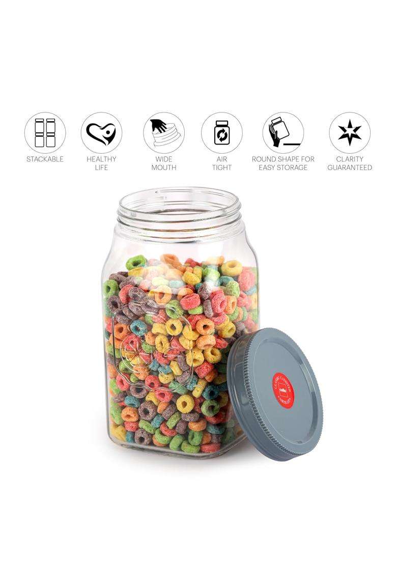 CELLO Classic Glass Food Storage Jar for Kitchen Grey | 2000 ml | 67.6 fl oz | Lead Free - Indya