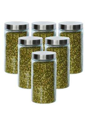 Femora Kitchen Storage Jars Borosilicate Glass with Steel Lid Air Tight Kitchen Jar | 1600 ml | 54.1 fl oz | Pack of 6