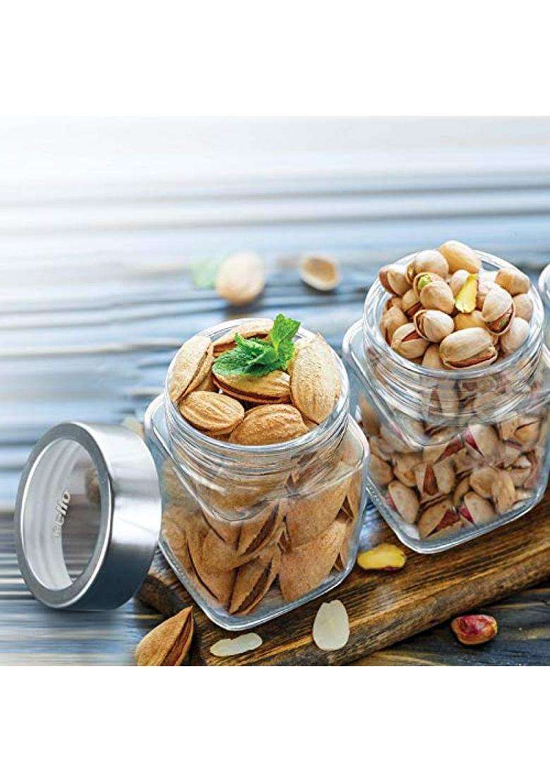 CELLO Qube Fresh Glass Storage Jar for Kitchen Transparent | 1200 ml | 40.6 fl oz | Lead Free - Indya