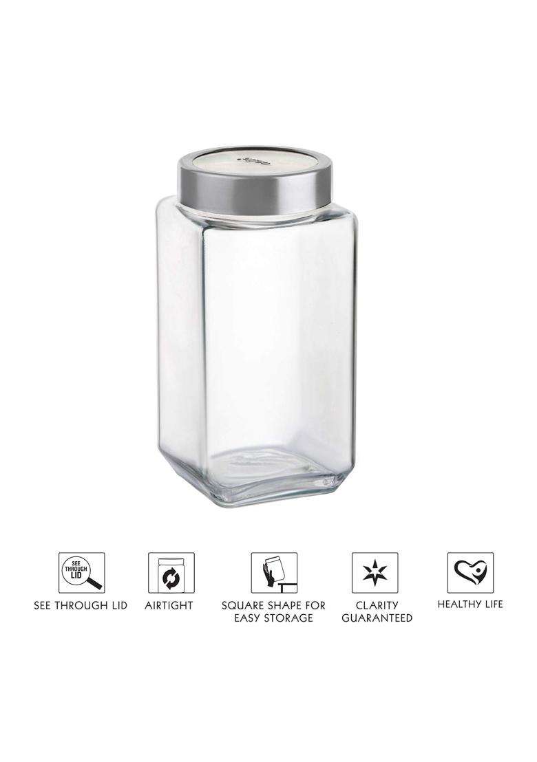 CELLO Qube Fresh Glass Storage Jar for Kitchen Transparent | 1200 ml | 40.6 fl oz | Lead Free - Indya