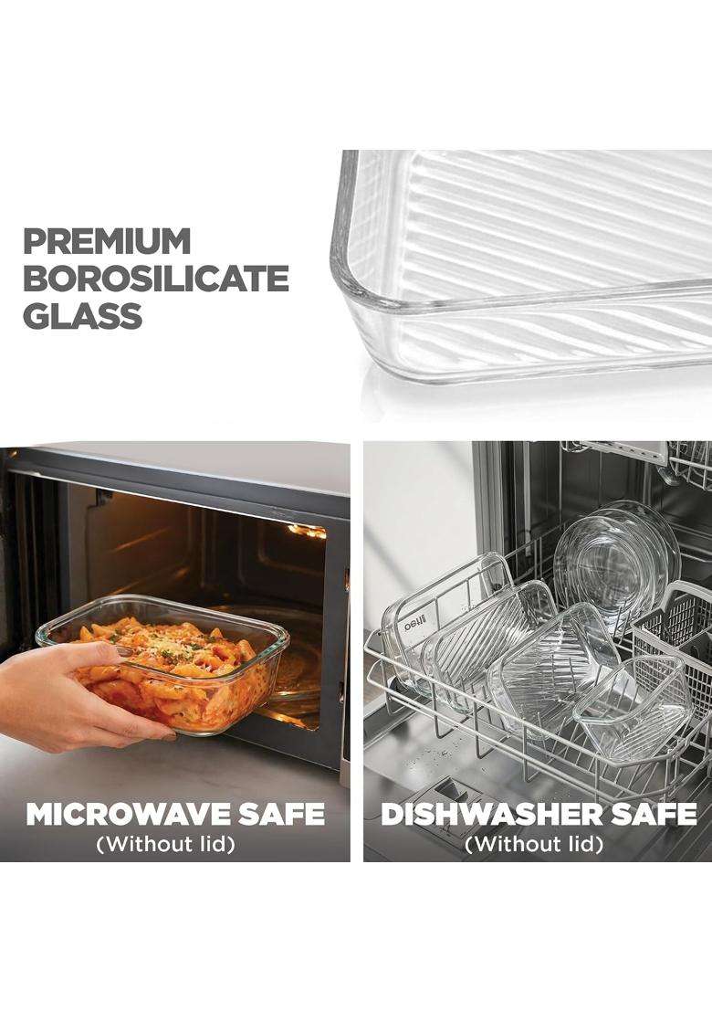 Treo By Milton Nutri Borosilicate Glass Containers for Fridge Storage | 1200 ml | 40.6 fl oz | 6-Piece Set | Dishwasher Safe | Microwave Safe | With Lid - Indya