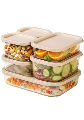Nestasia Groovo Glass Containers for Fridge Storage | 310 ml | 10.5 fl oz | 6-Piece Set | Dishwasher Safe | Microwave Safe | With Lid