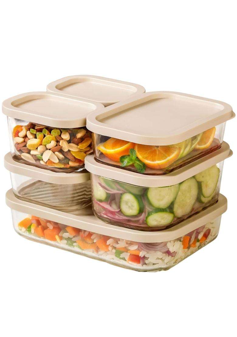 Nestasia Groovo Glass Containers for Fridge Storage | 310 ml | 10.5 fl oz | 6-Piece Set | Dishwasher Safe | Microwave Safe | With Lid - Indya