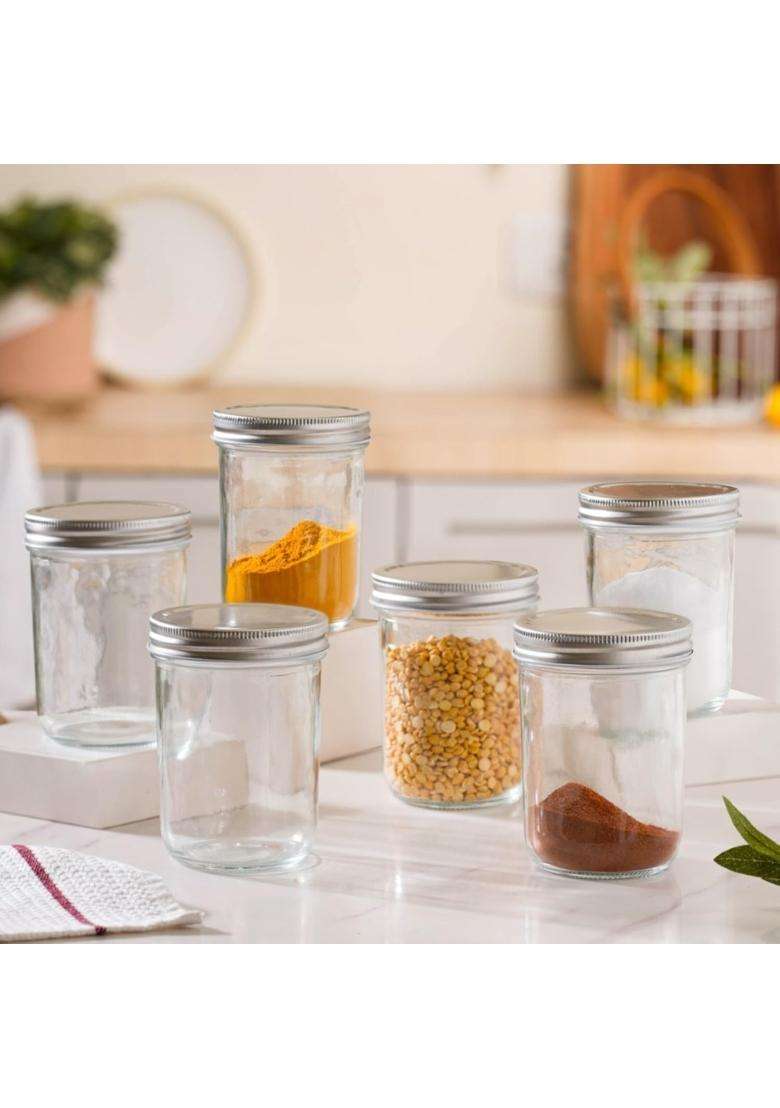 Nestasia Glass Containers for Kitchen Set | 400 ml | 13.5 fl oz | 6-Piece Set | With Lid - Indya