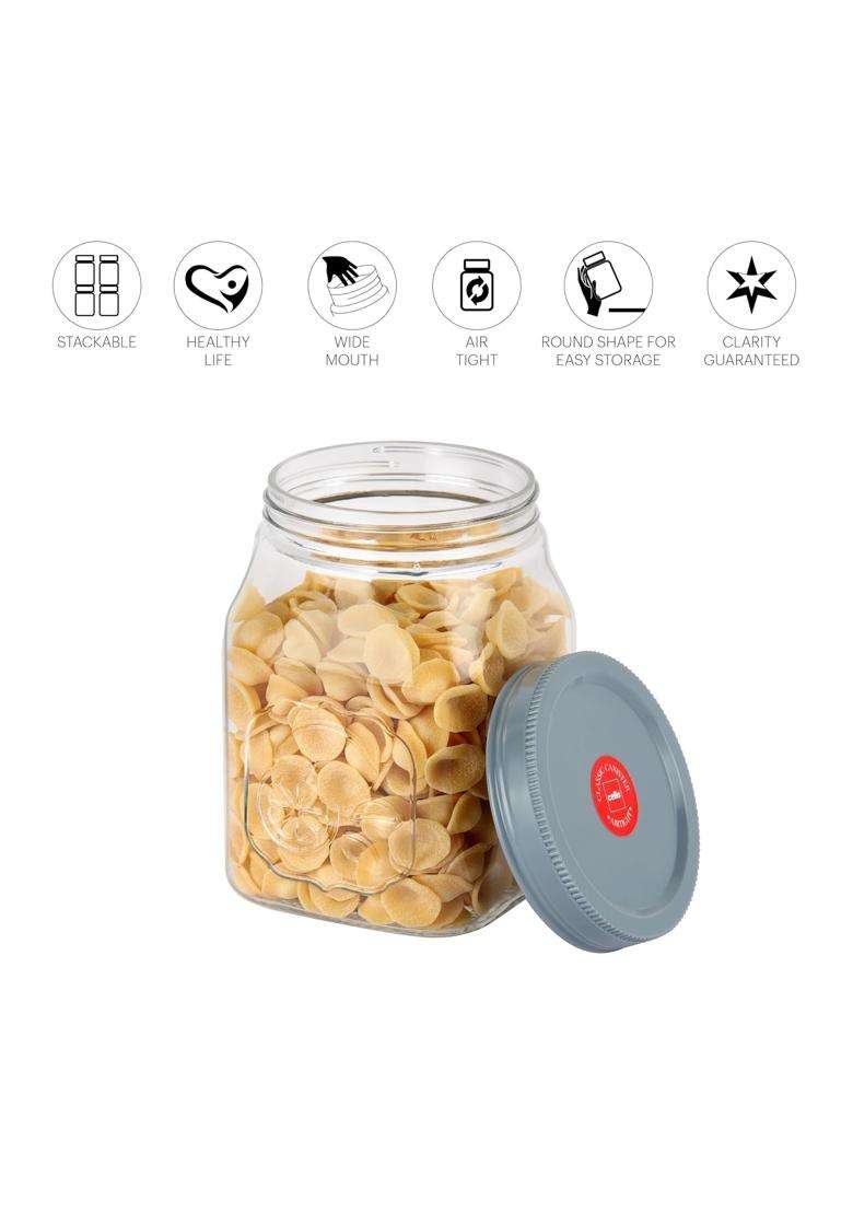 CELLO Classic Glass Food Storage Jar for Kitchen Grey | 1500 ml | 50.7 fl oz | Lead Free - Indya