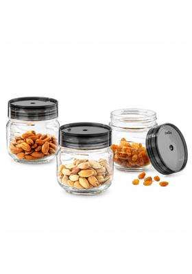CELLO Grip N Store Glass Storage Jars for Kitchen Pcs Black | 300 ml | 10.1 fl oz | 3-Piece Set | Lead Free