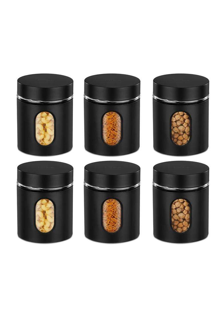 Solimo Amazon Brand Solimo Oval Window Steel Jacketed Glass Jar | 900 ml | 30.4 fl oz | 6-Piece Set - Indya