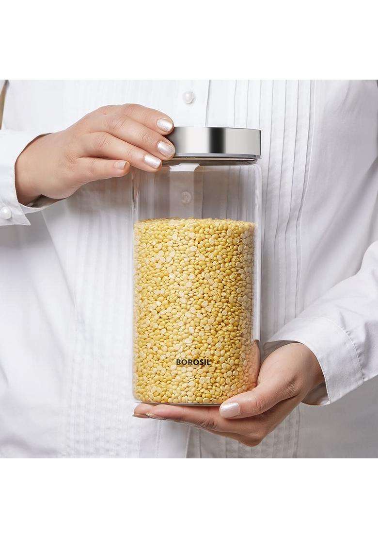Borosil Endura Jar Set X | 1200 ml | 40.6 fl oz | Dishwasher Safe | Microwave Safe | With Lid - Indya