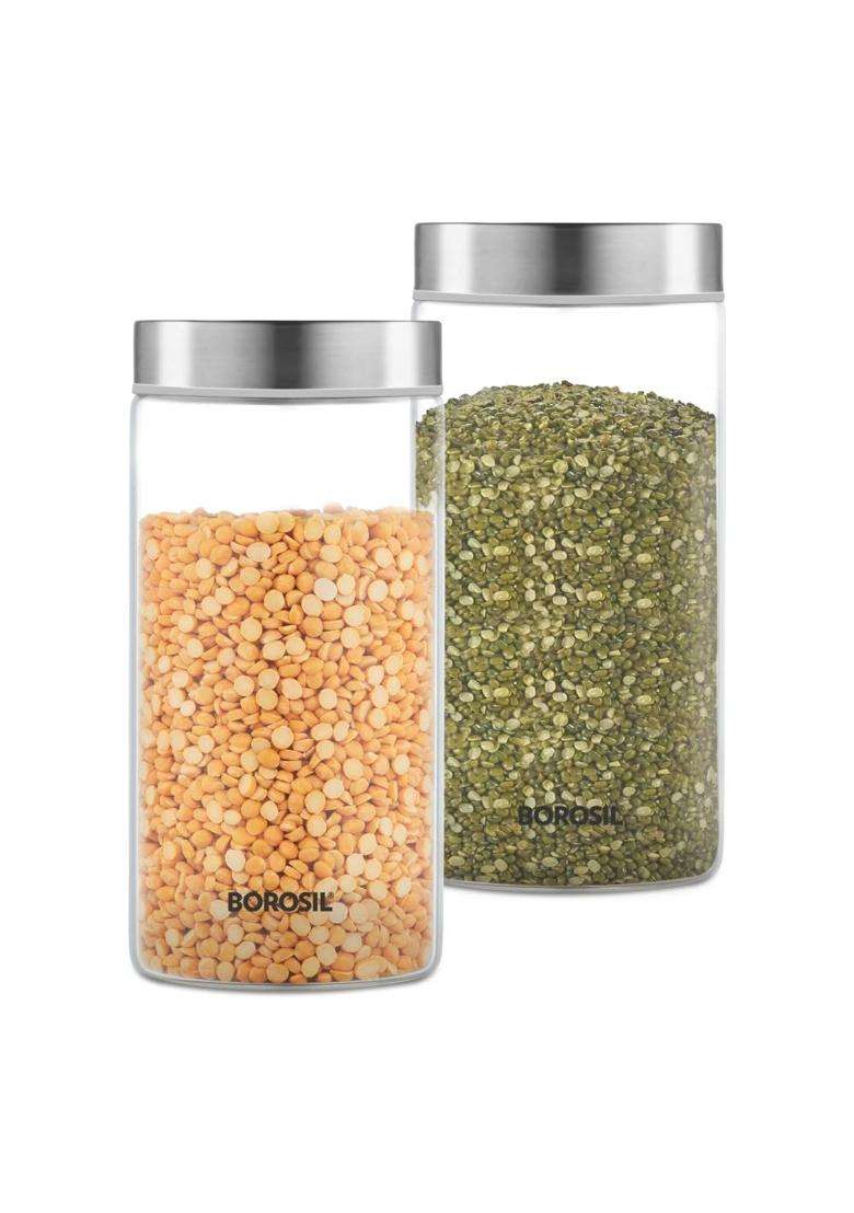 Borosil Endura Jar Set X | 1200 ml | 40.6 fl oz | Dishwasher Safe | Microwave Safe | With Lid - Indya