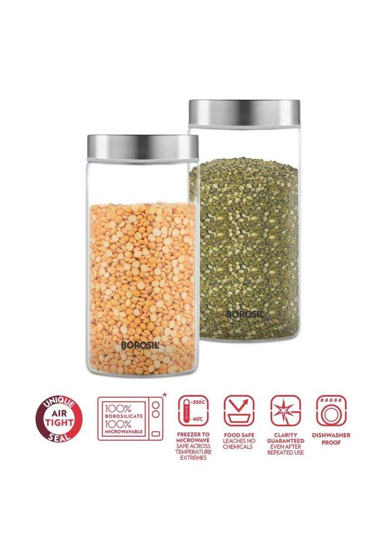 Borosil Endura Jar Set X | 1200 ml | 40.6 fl oz | Dishwasher Safe | Microwave Safe | With Lid - Indya