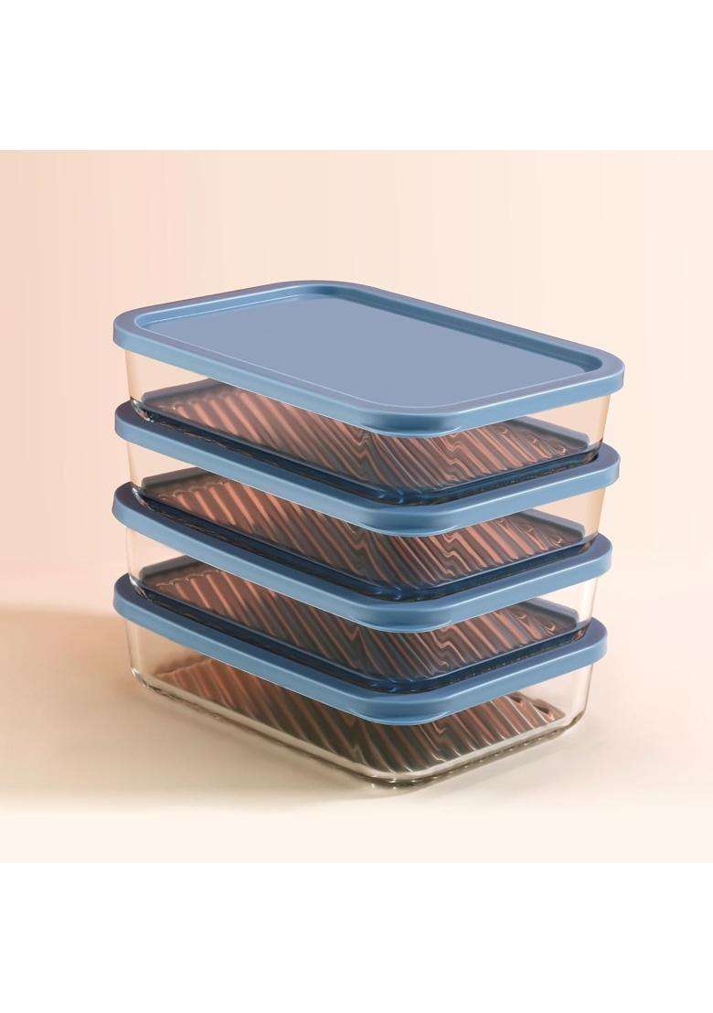 ATTRO Glassox Storeit Borosilicate Glass Storage Containers | 1200 ml | 40.6 fl oz | 4-Piece Set | Dishwasher Safe | Microwave Safe - Indya