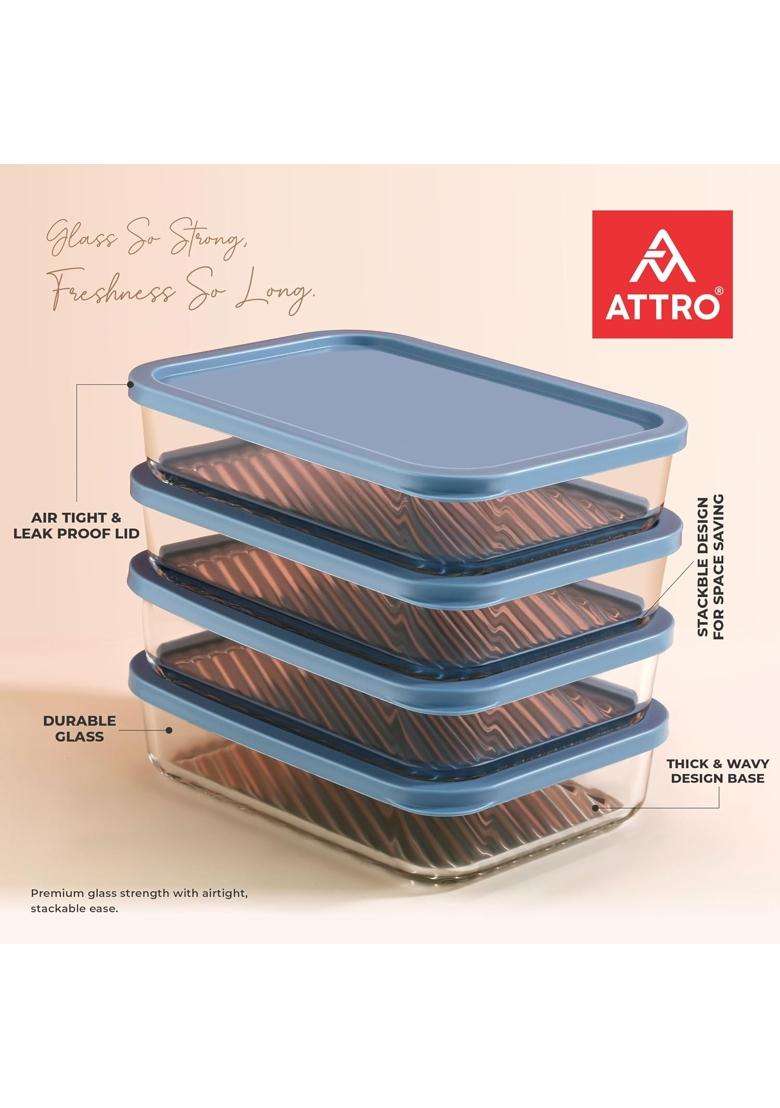 ATTRO Glassox Storeit Borosilicate Glass Storage Containers | 1200 ml | 40.6 fl oz | 4-Piece Set | Dishwasher Safe | Microwave Safe - Indya