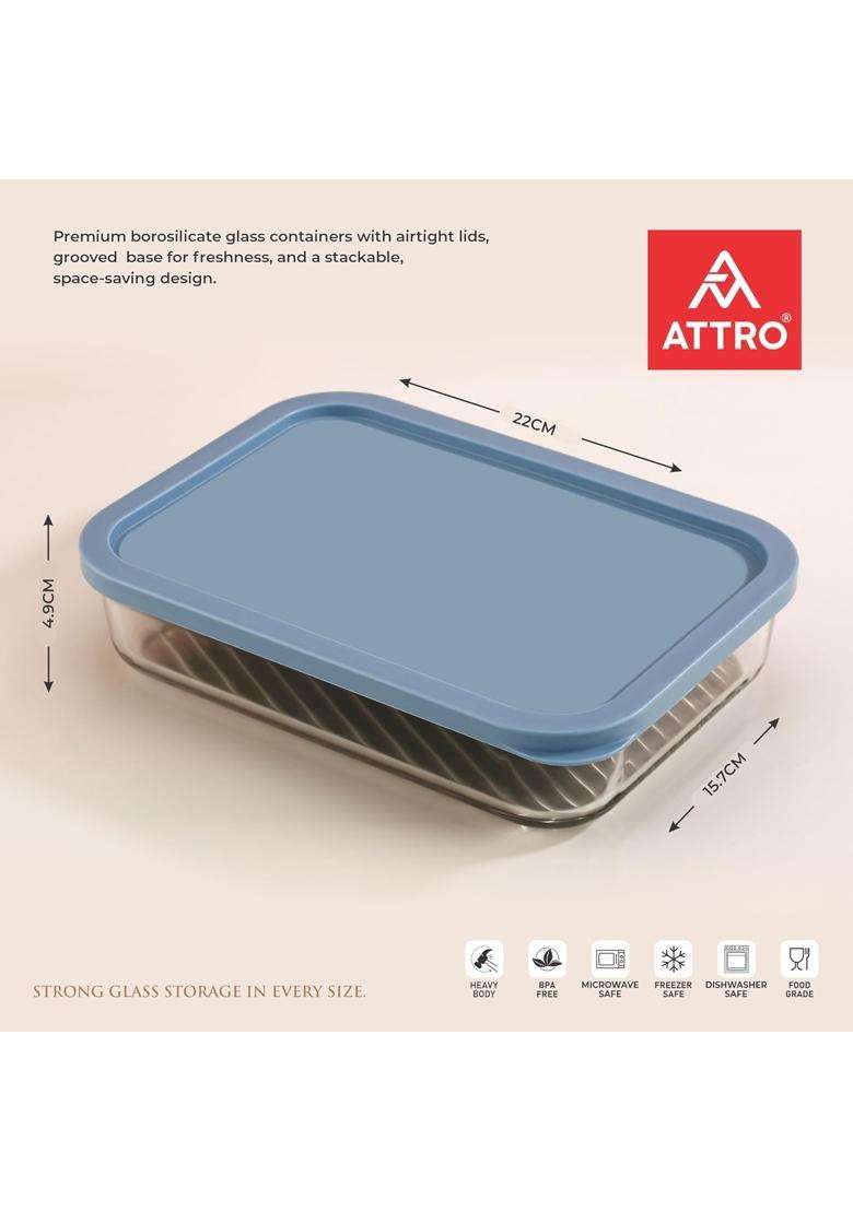 ATTRO Glassox Storeit Borosilicate Glass Storage Containers | 1200 ml | 40.6 fl oz | 4-Piece Set | Dishwasher Safe | Microwave Safe - Indya