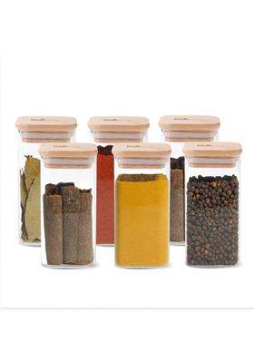 The Better Home Borosilicate Glass Jars with Bamboo Lid | 300 ml | 10.1 fl oz | Pack of 6