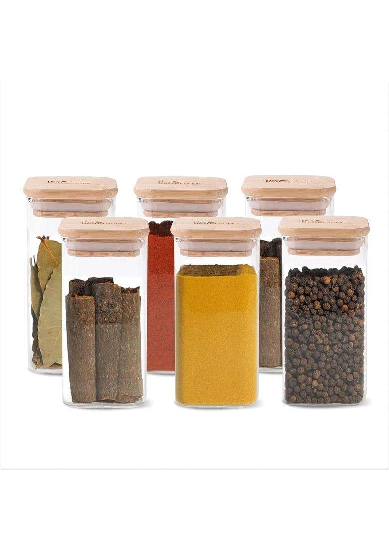 The Better Home Borosilicate Glass Jars with Bamboo Lid | 300 ml | 10.1 fl oz | Pack of 6 - Indya