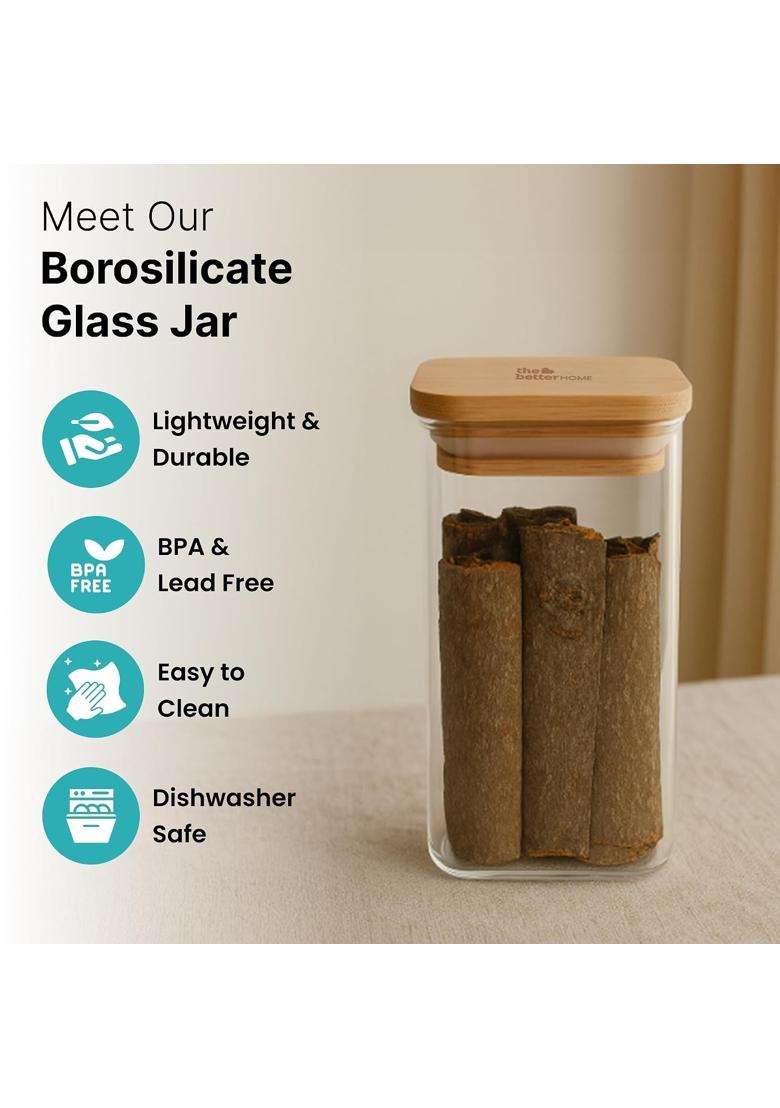 The Better Home Borosilicate Glass Jars with Bamboo Lid | 300 ml | 10.1 fl oz | Pack of 6 - Indya