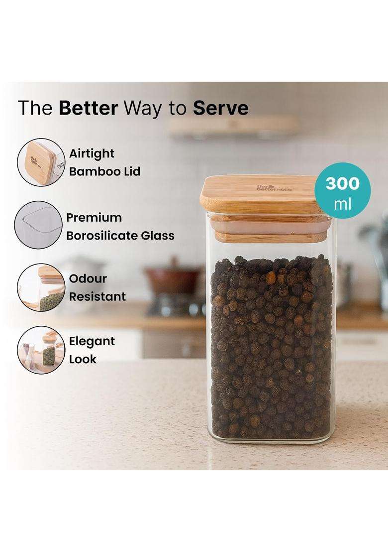 The Better Home Borosilicate Glass Jars with Bamboo Lid | 300 ml | 10.1 fl oz | Pack of 6 - Indya